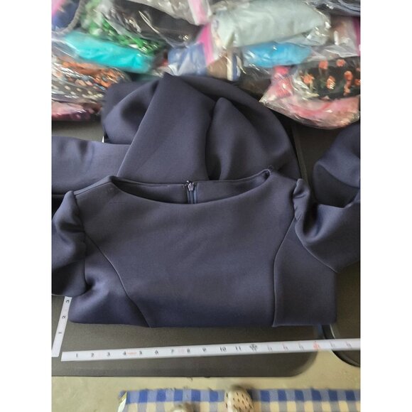 Jovani Womens Navy Blue Jumpsuit Size 10 Puff Sleeves Formal Elegant Stretch - Picture 8 of 11